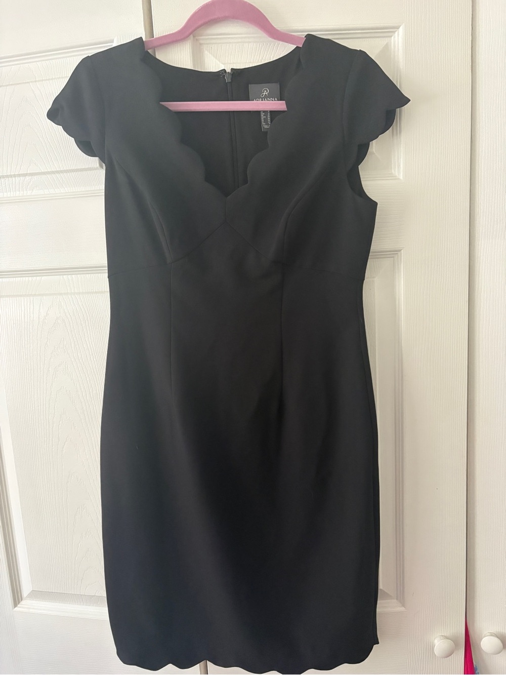 Adrianna Papell Black Scallop Neck Sheath Mini Dress